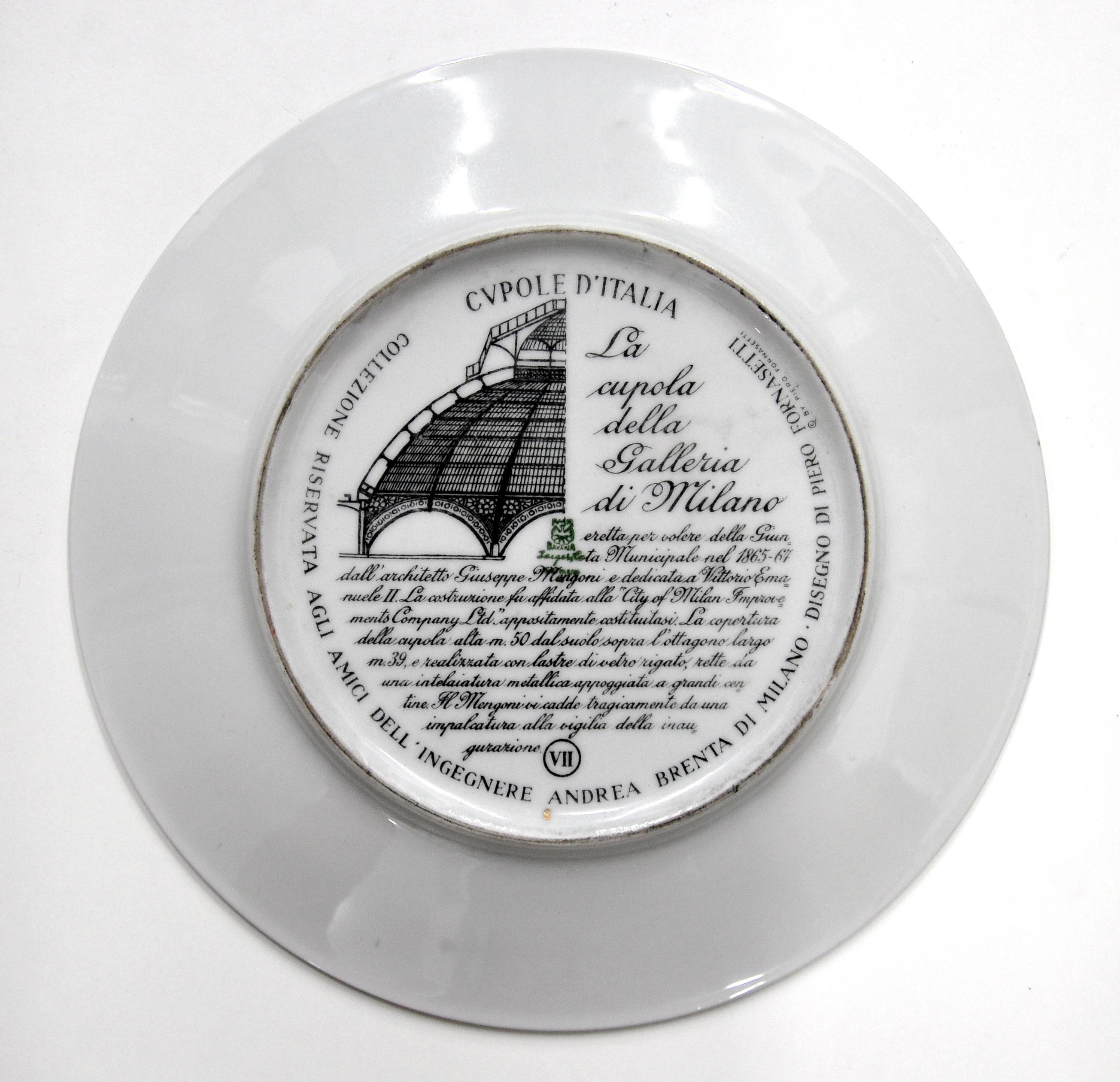 Mid-Century Modern Piero Fornasetti Cupole D'italia Plate, Galleria Di Milano, 1960s