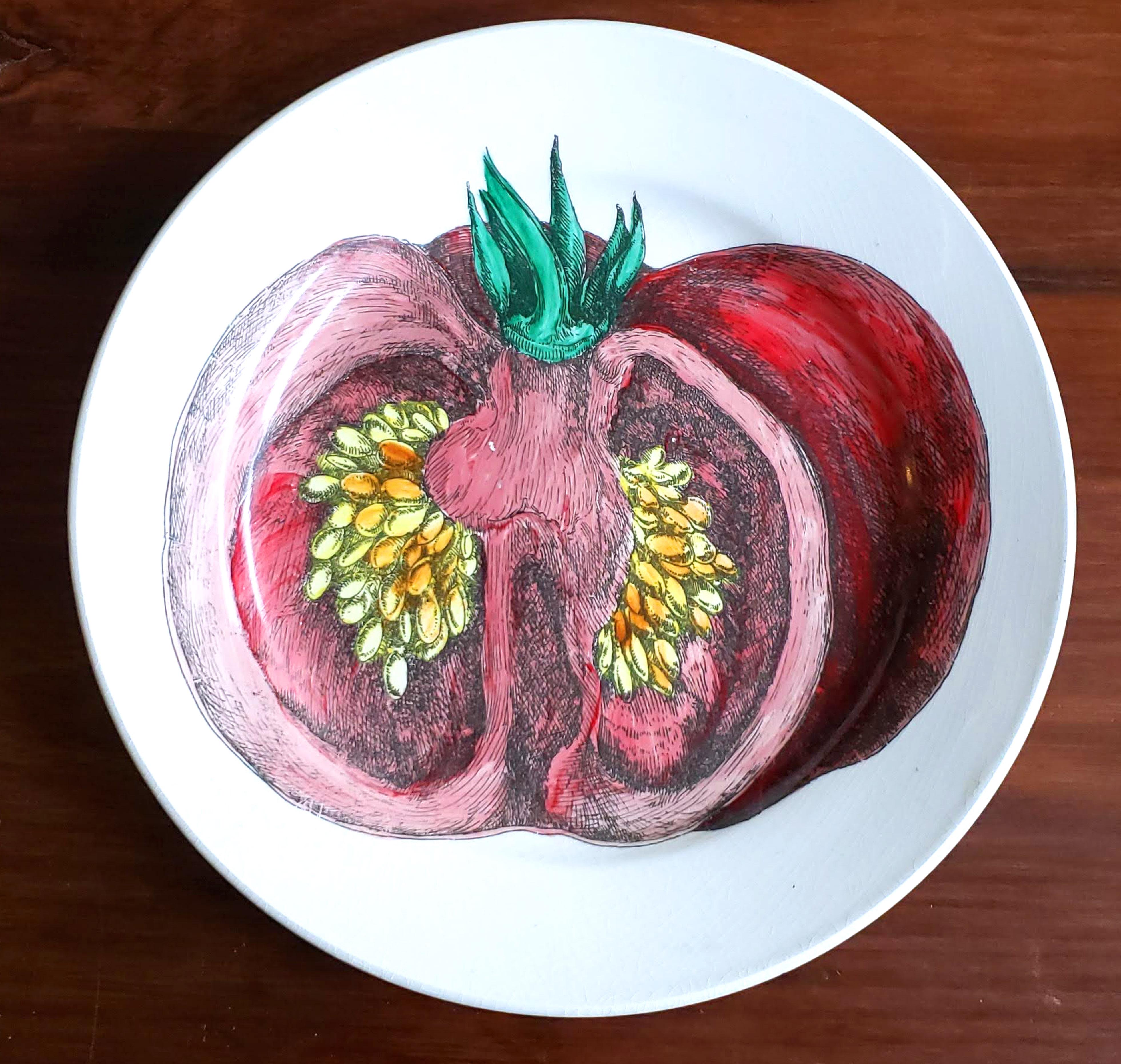 Mid-Century Modern Piero Fornasetti Cut Fruit Pottery Plates ‘3’, Sezioni Di Frutta Series, 1950s