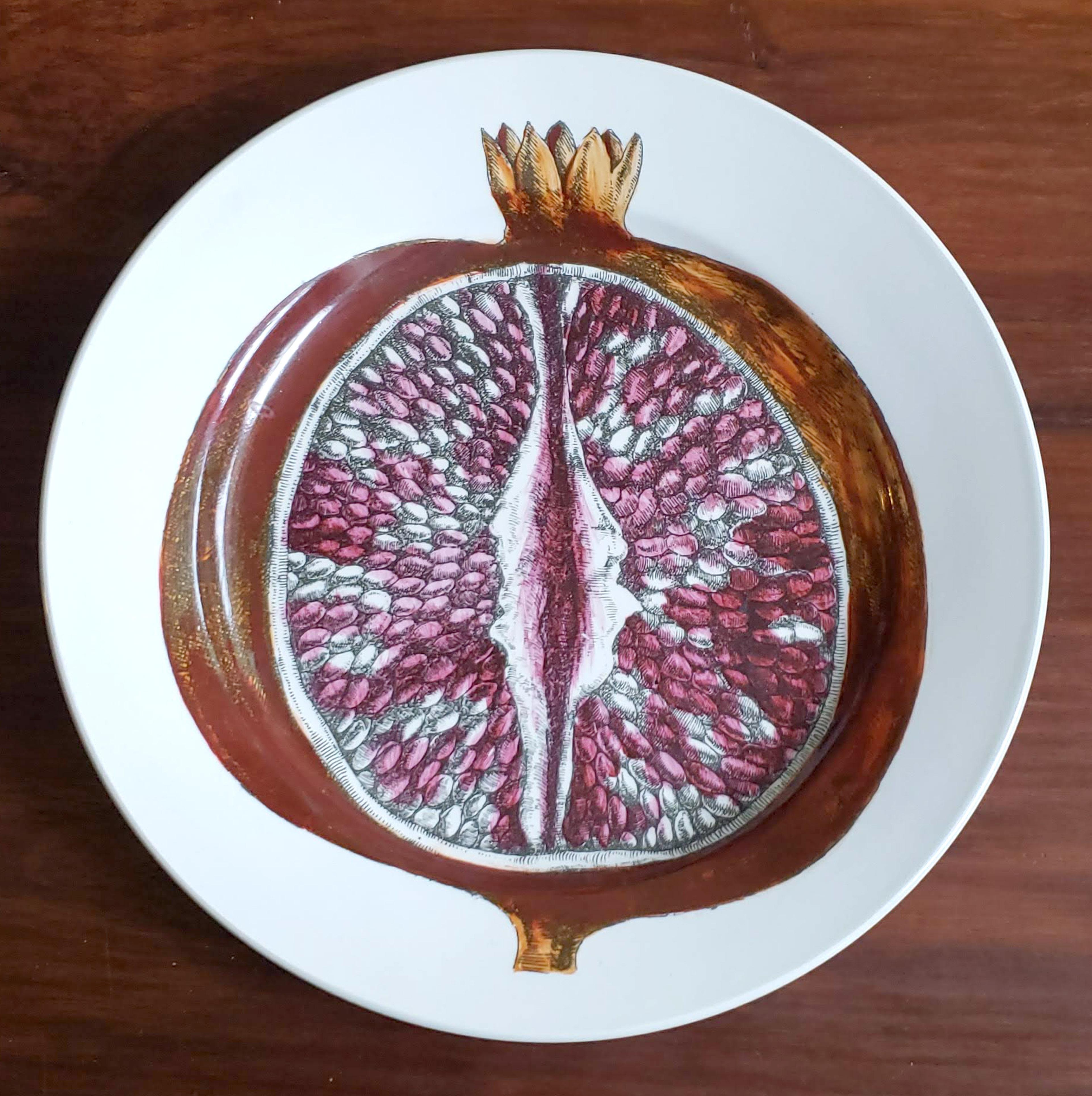 20th Century Piero Fornasetti Cut Fruit Pottery Plates ‘3’, Sezioni Di Frutta Series, 1950s