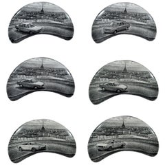 Piero Fornasetti Demilune Porcelain Dishes with Cars and Turin, Made for Fiat