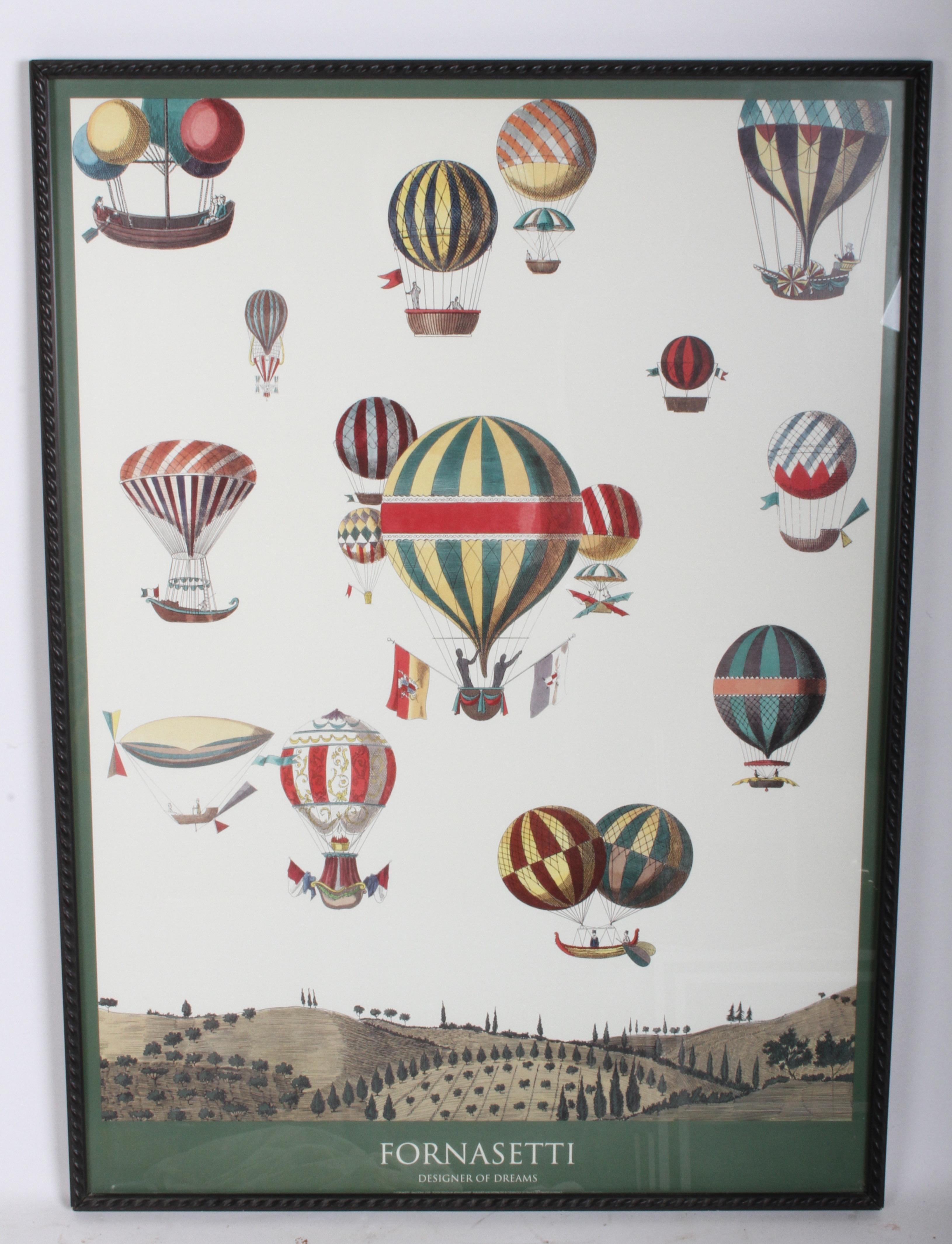Mid-Century Modern Piero Fornasetti 'Designer of Dreams' Hot Air Balloons Framed Poster