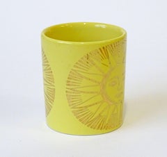 Piero Fornasetti Early Yellow Ceramic and Gold Sun Pencil Holder, 1950s