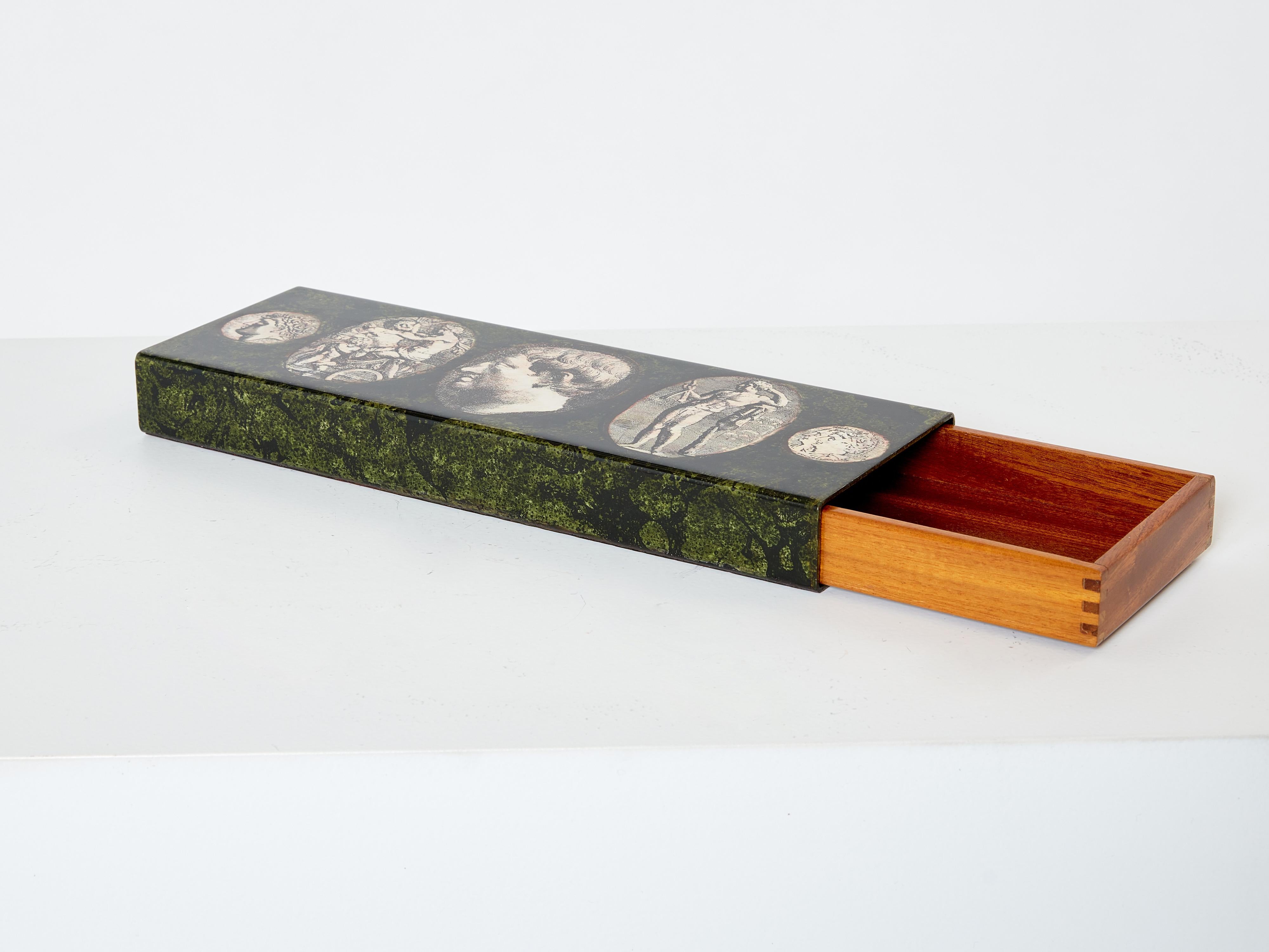 Piero Fornasetti Enameled Metal and Mahogany Box, 1950 4
