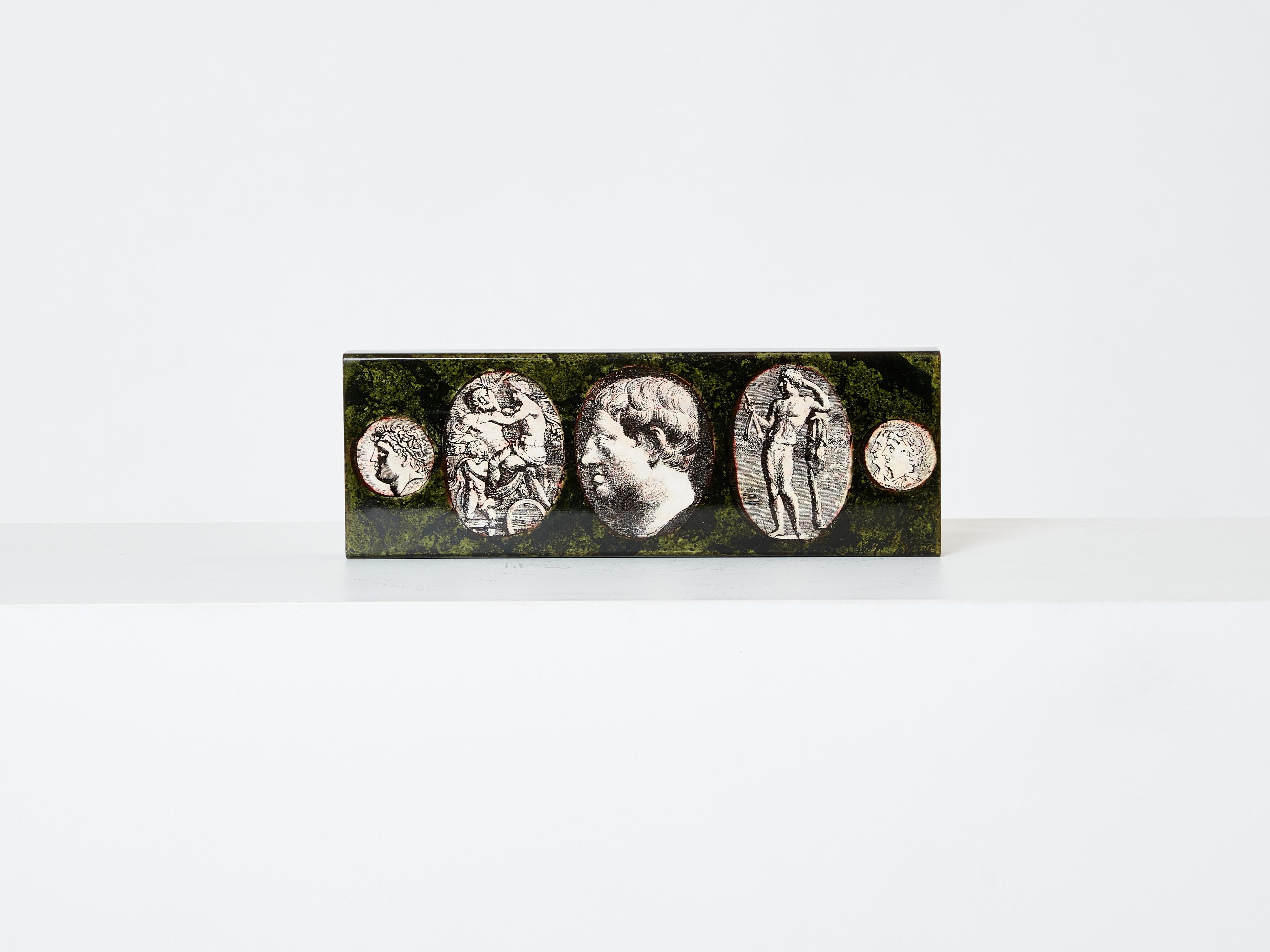 Mid-Century Modern Piero Fornasetti Enameled Metal and Mahogany Box, 1950