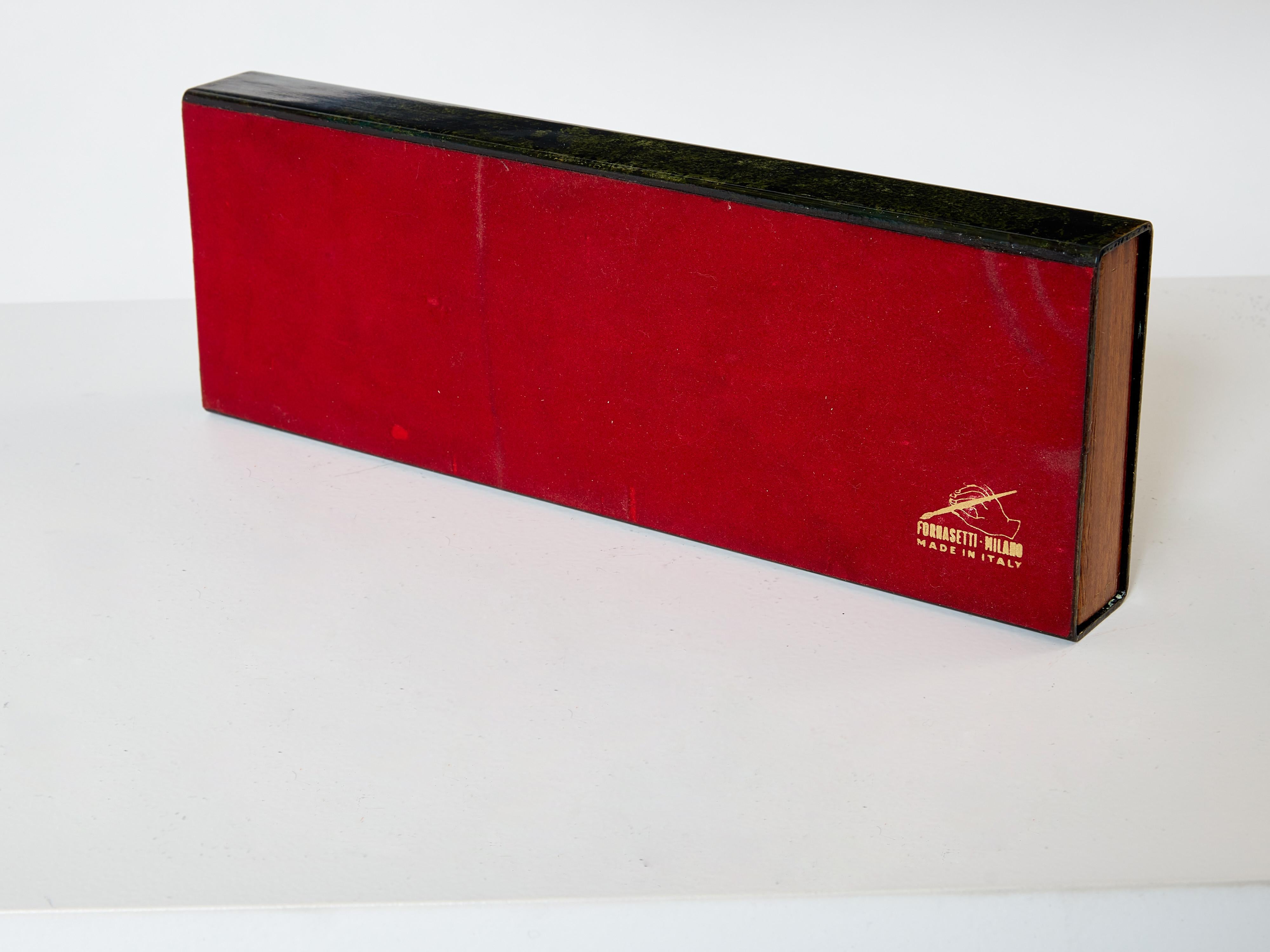Mid-20th Century Piero Fornasetti Enameled Metal and Mahogany Box, 1950