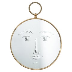 Retro Piero Fornasetti Face Mirror Viso Wall Mirror Brass, Italy, circa 1955