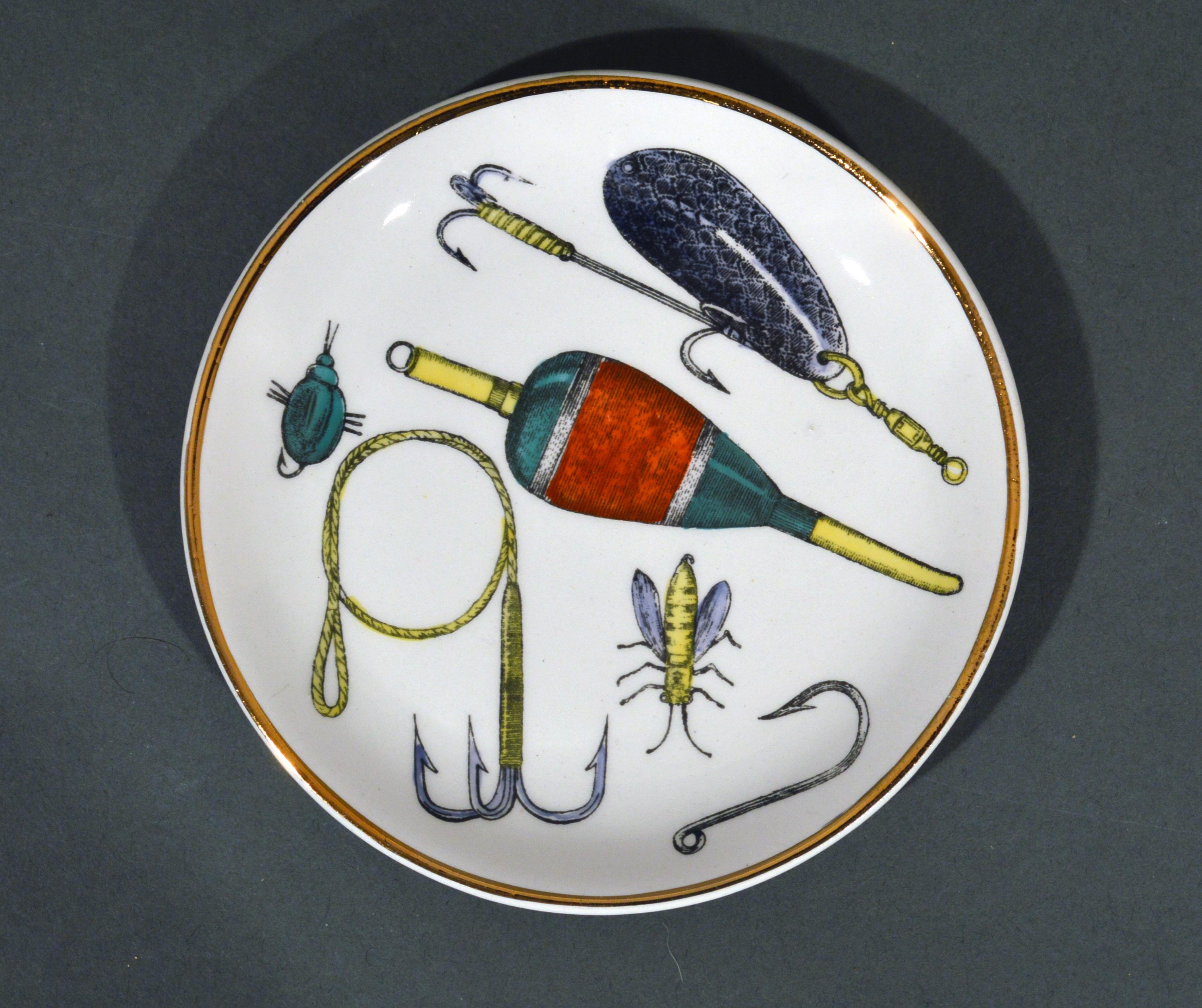 Piero Fornasetti Fishing Lures Coaster Set La Pesca Pattern, 1960s 1