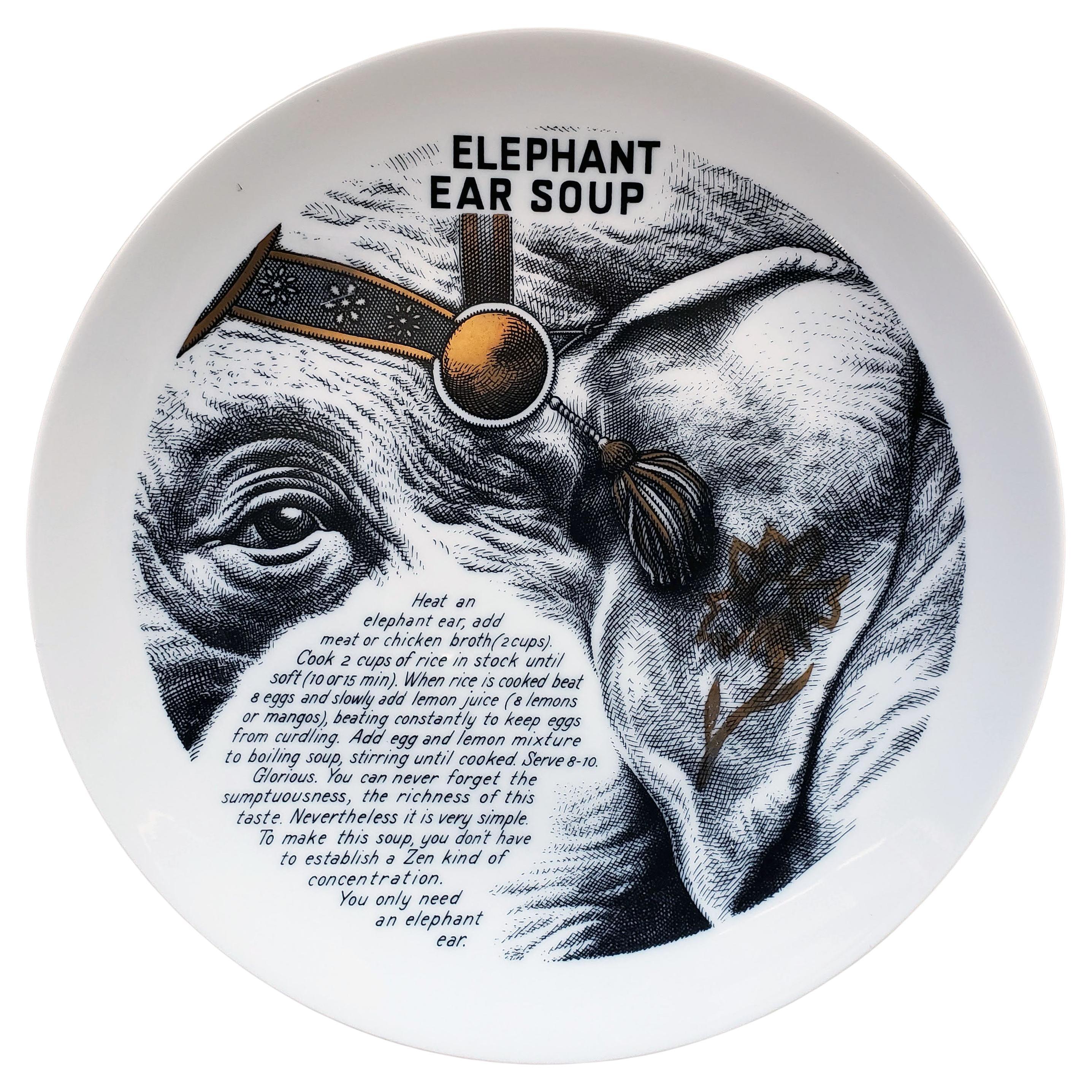 Piero Fornasetti Fleming Joffe Porcelain Dinner Plate- Elephant Ear Soup Cerámico en venta