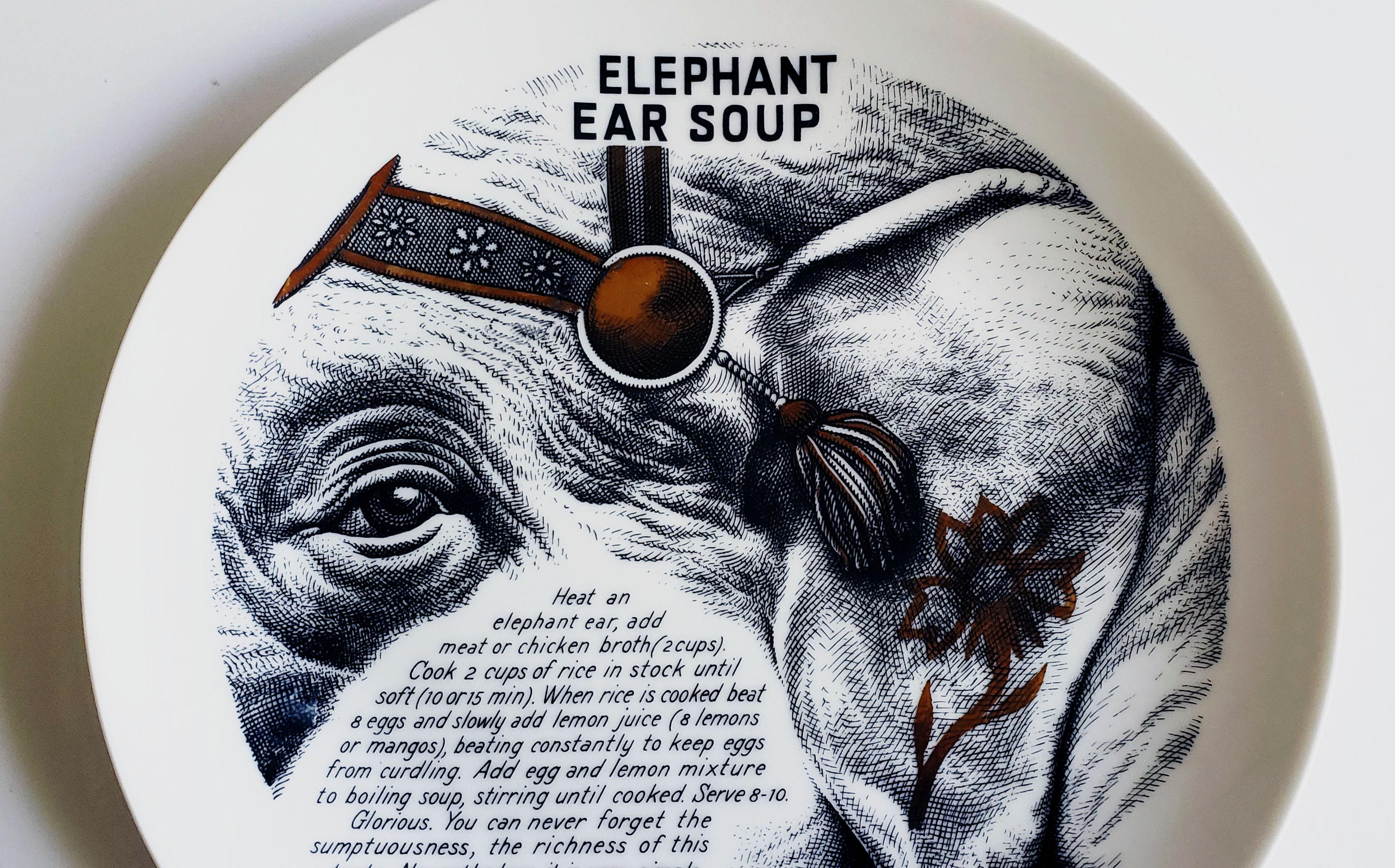 Italian Piero Fornasetti Fleming Joffe Porcelain Recipe Plate, Elephant Ear Soup