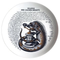 Piero Fornasetti Fleming Joffe Porcelain Recipe Plate- Iguana and Chicken Breast