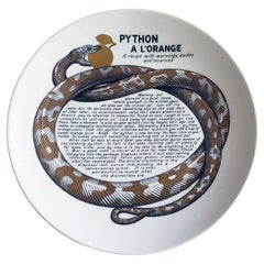 Assiette à recettes en porcelaine Fleming Joffe de Piero Fornasetti, Python a La Orange