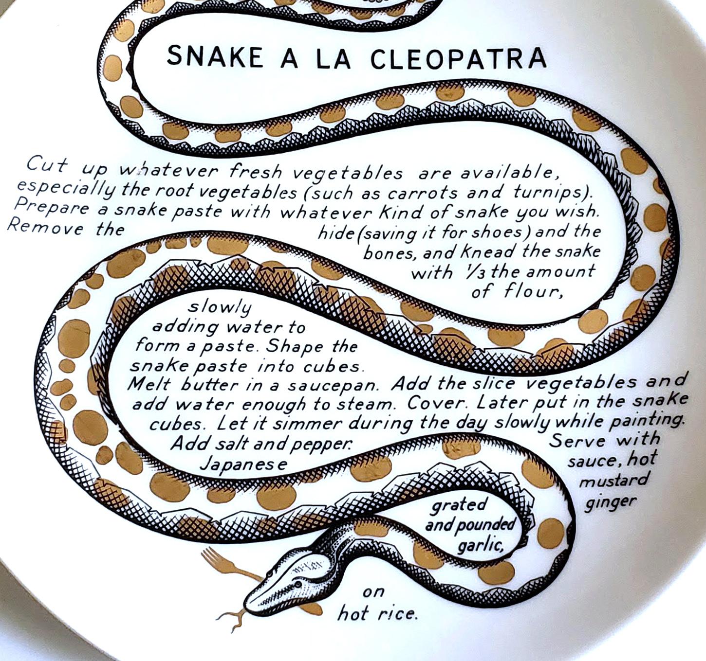 Italian Piero Fornasetti Fleming Joffe Porcelain Recipe Plate, Snake a la Cleopatra For Sale