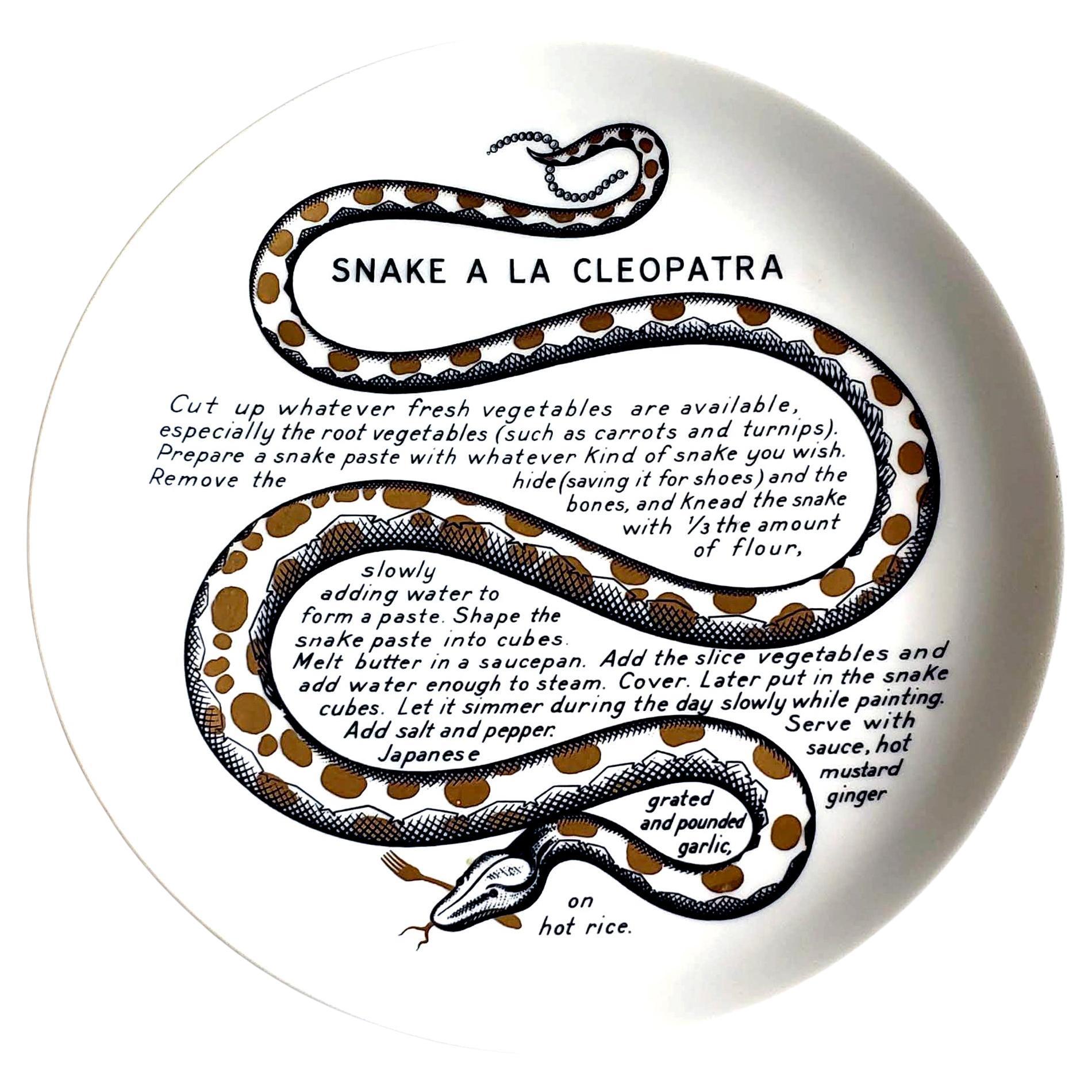 Rezeptteller aus Joffe-Porzellan von Piero Fornasetti, Schlangenhaut a la Cleopatra