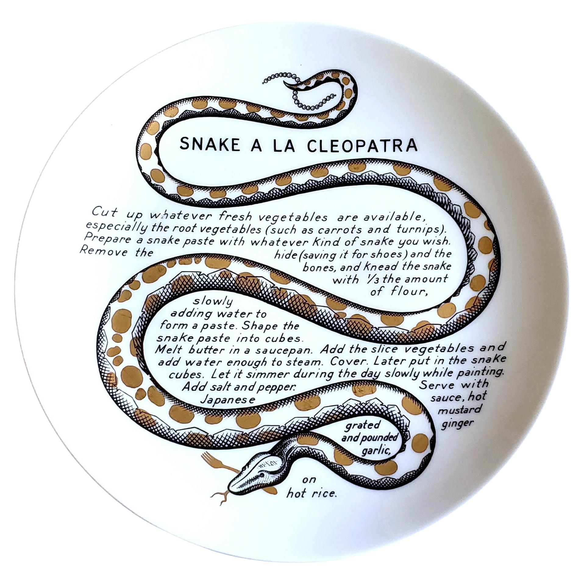 Piero Fornasetti Fleming Joffe Porcelain Recipe Plate, Snake a la Cleopatra For Sale