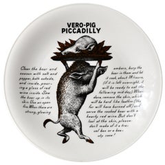 Piero Fornasetti Fleming Joffe Porcelain Recipe Plate-Vero-Pig Piccadilly, 1960s