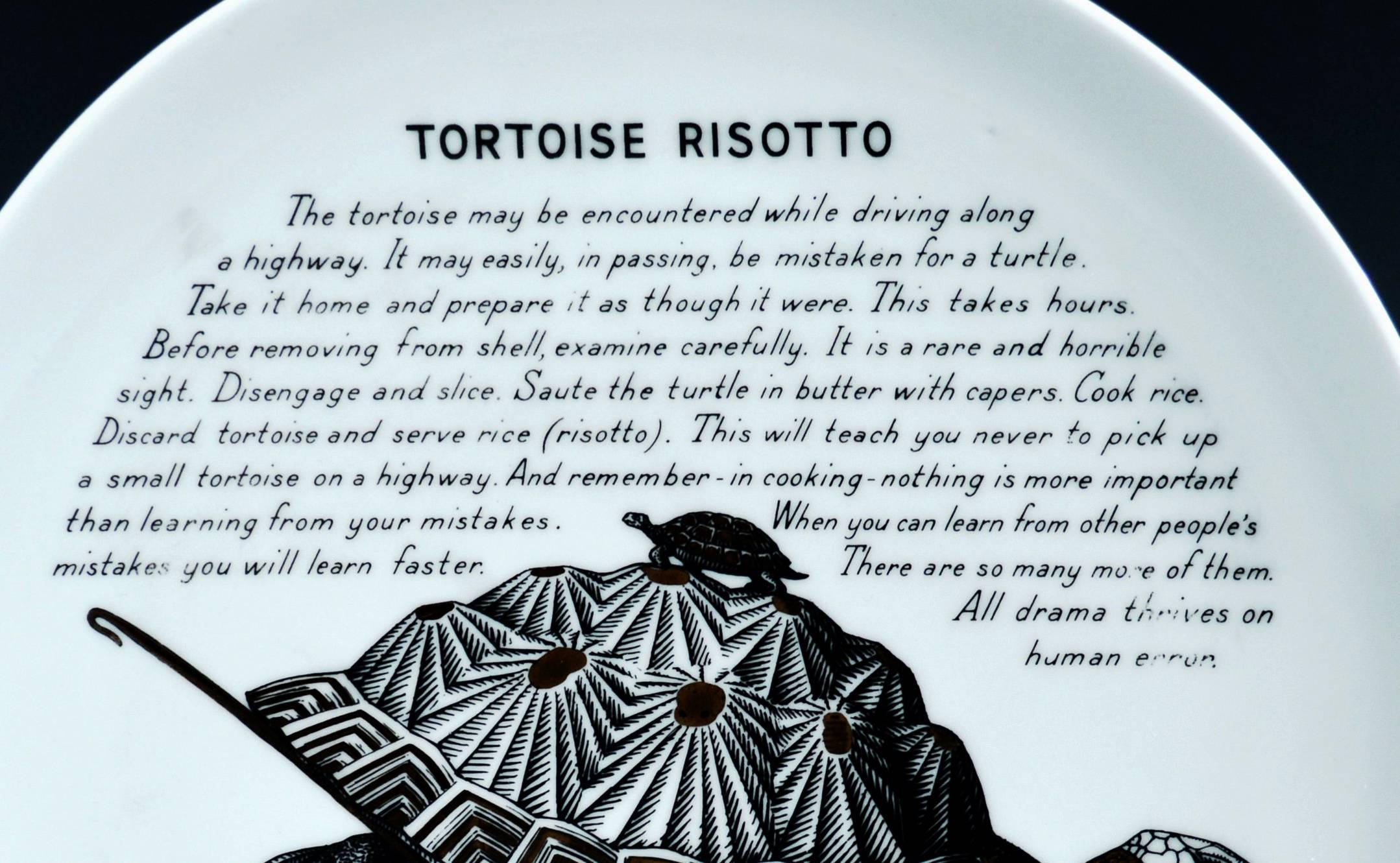 Mid-Century Modern Piero Fornasetti Fleming Joffe Recipe Plate- Tortoise Risotto, 1960s