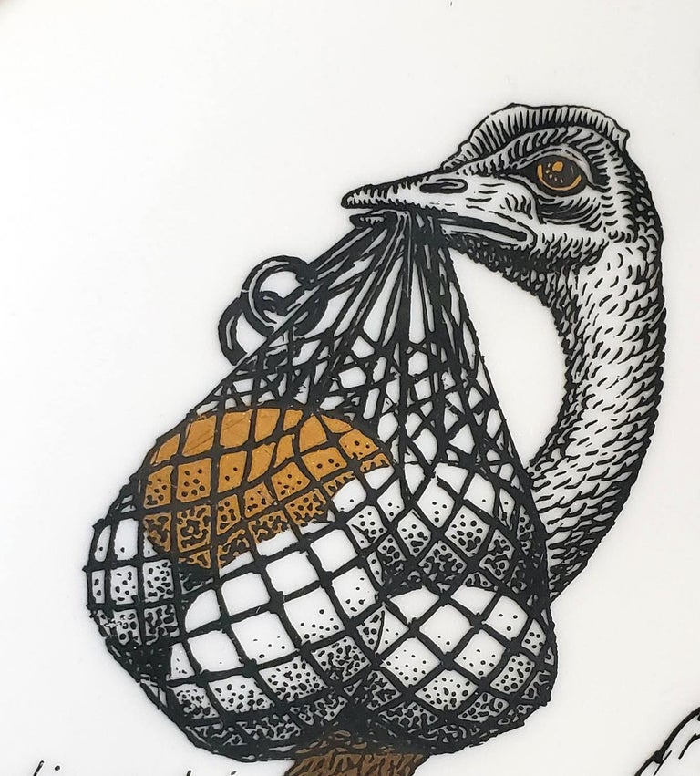 Piero Fornasetti Fleming Joffe Recipe Plate Ostrich and Chicken Breasts For Sale at 1stdibs