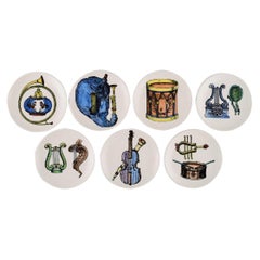 Vintage Piero Fornasetti for Bucciarelli, Seven Unique Musica d'Orchestra Bottle Trays