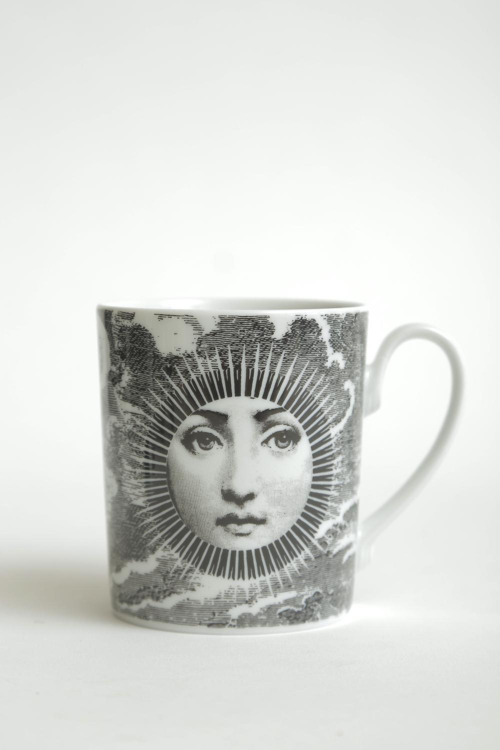 Piero Fornasetti for Rosenthal Lina Porcelain Coffee or Tea Mugs Vintage Set /4 5