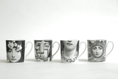 Piero Fornasetti for Rosenthal Lina Porcelain Coffee or Tea Mugs Vintage Set /4