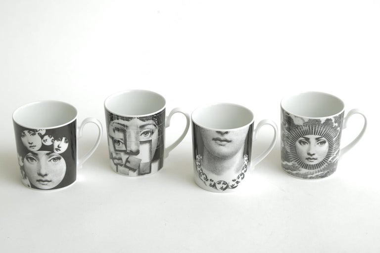 Modern Piero Fornasetti for Rosenthal Lina Porcelain Coffee or Tea Mugs Vintage For Sale