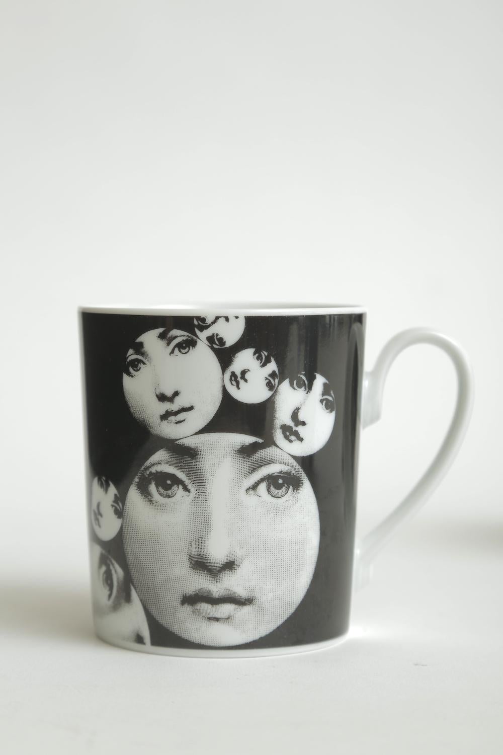 German Piero Fornasetti for Rosenthal Lina Porcelain Coffee or Tea Mugs Vintage Set /4