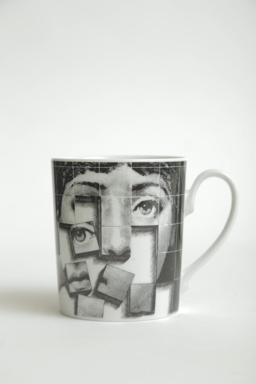 Piero Fornasetti for Rosenthal Lina Porcelain Coffee or Tea Mugs Vintage Set /4 1