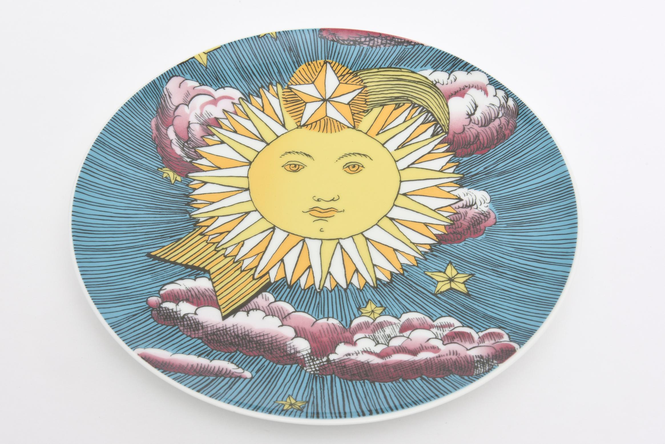 Piero Fornasetti for Rosenthal Mesi and Soli Porcelain Plates Pair of Vintage In Good Condition In North Miami, FL