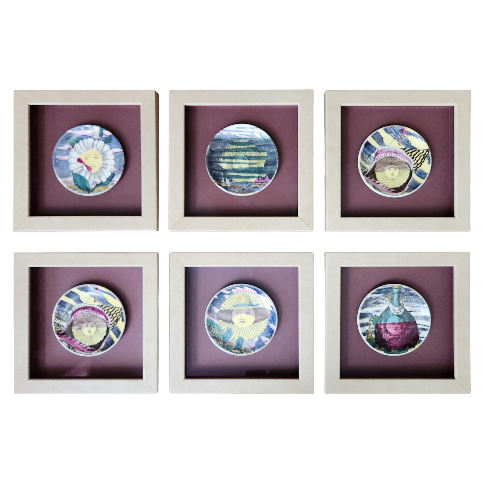 Piero Fornasetti Framed Set of Coasters of the Months, "12 Mesi, 12 Soli" design For Sale