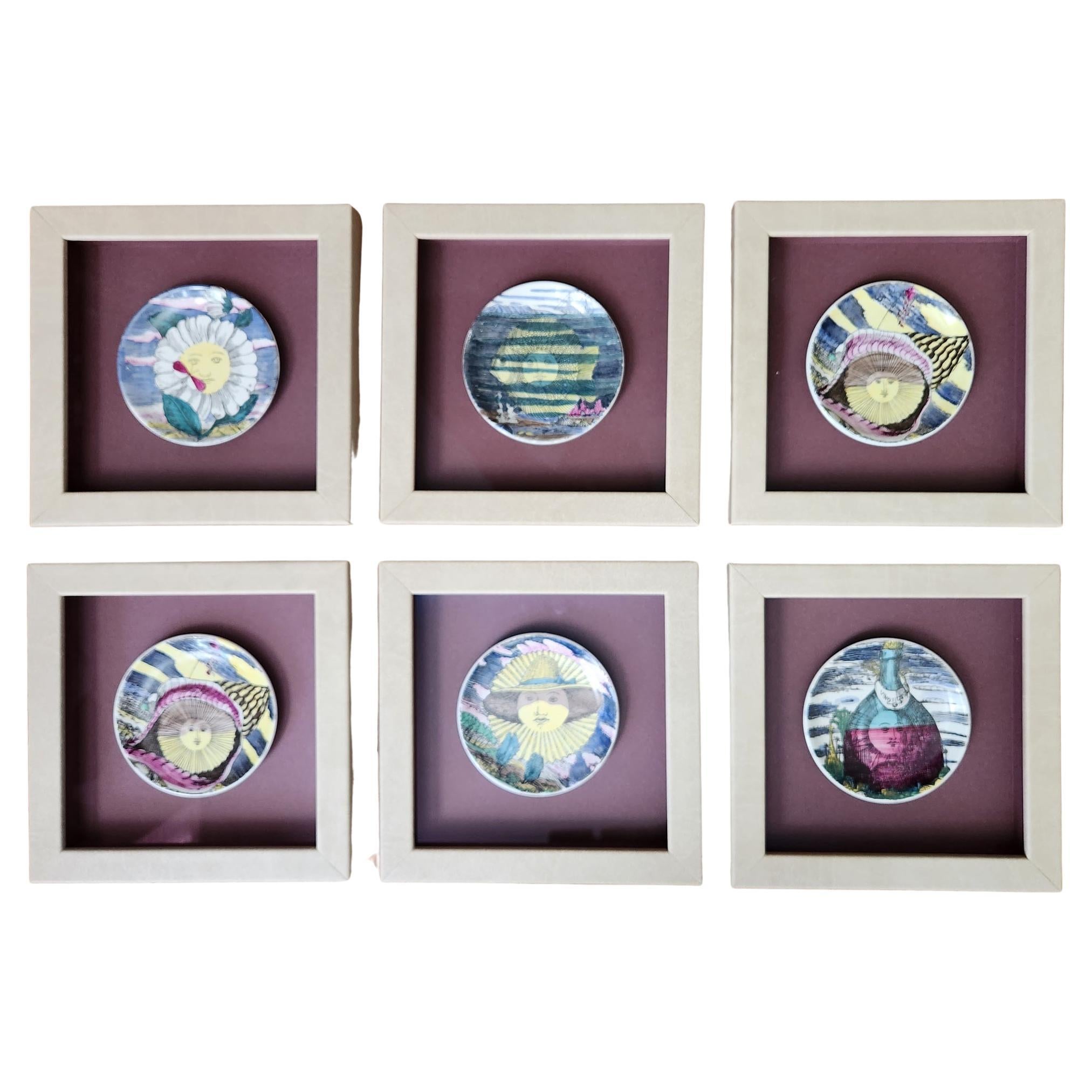 Piero Fornasetti Framed Set of Coasters of the Months, "12 Mesi, 12 Soli" design