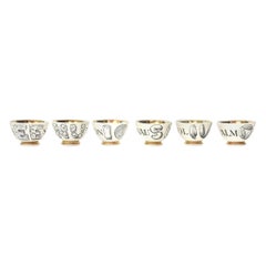 Piero Fornasetti Vergoldetes Porzellan Appetizer Schalen Barware Set 6 1960er Jahre