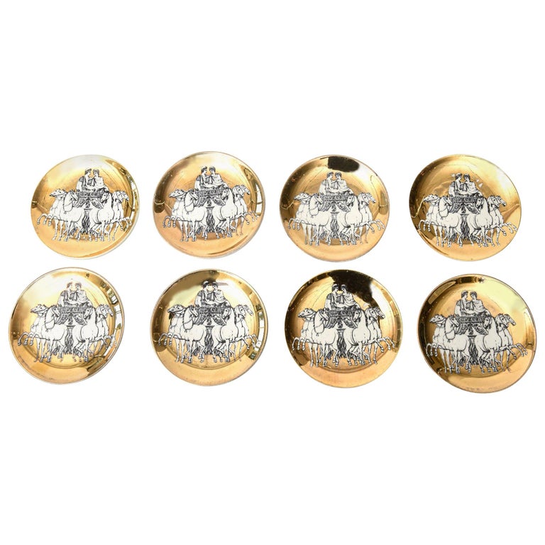 Piero Fornasetti Gilded Porcelain Chariot Coasters or Nut Dishes ...
