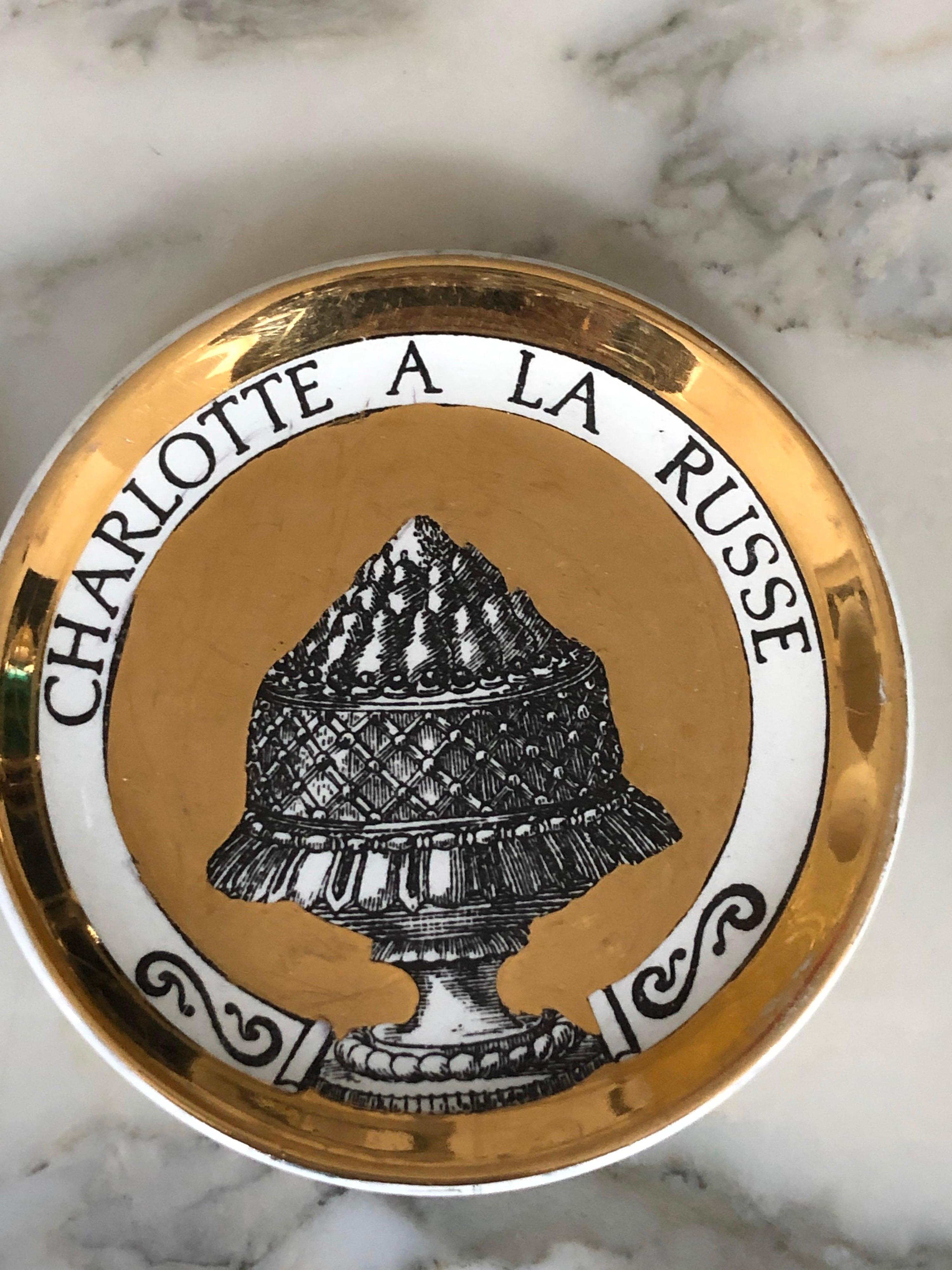 Piero Fornasetti Gilded Porcelain Coaster Set, French Cuisine from 1950 4
