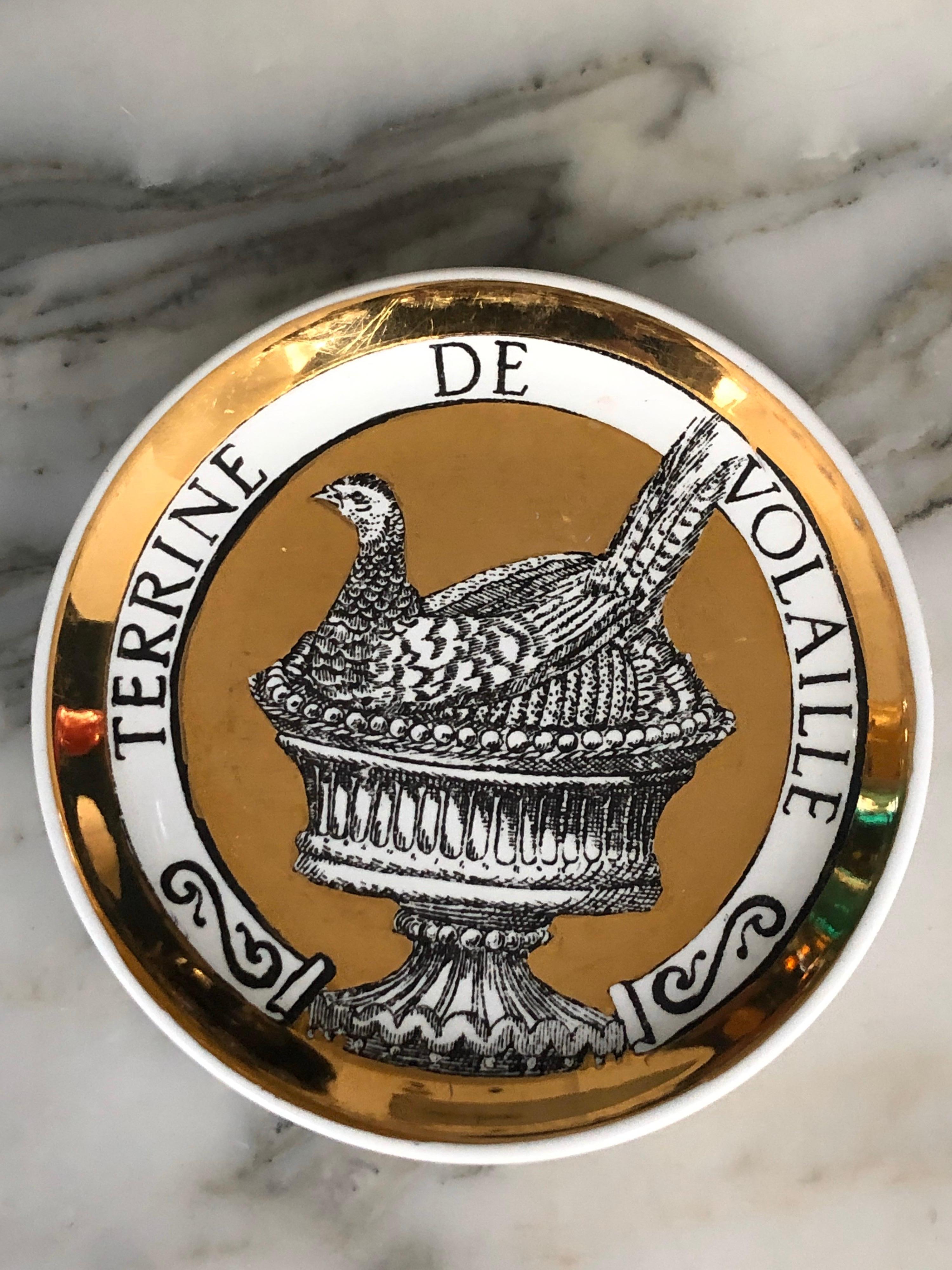 Piero Fornasetti Gilded Porcelain Coaster Set, French Cuisine from 1950 In Good Condition In Paris, France