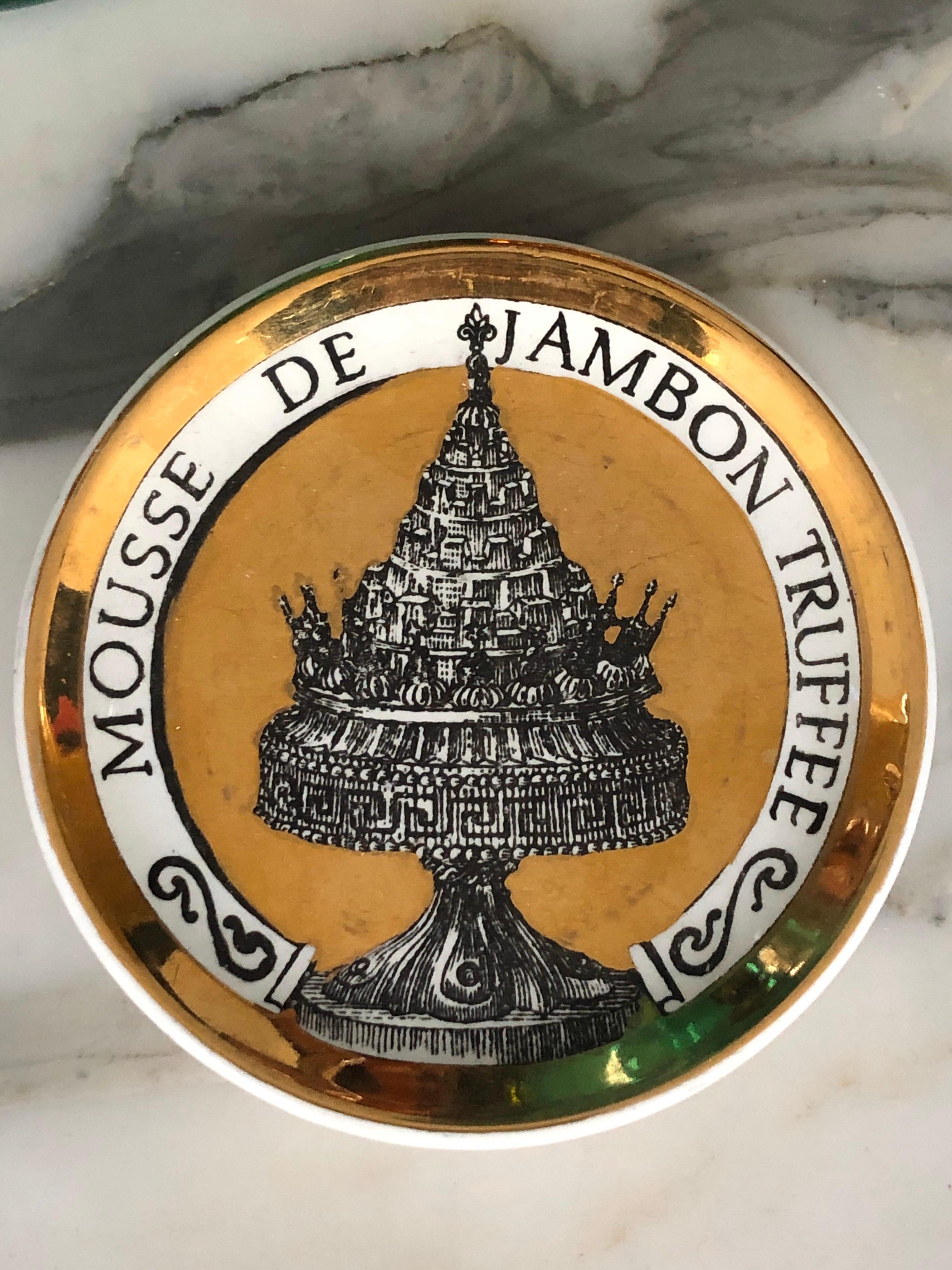 20th Century Piero Fornasetti Gilded Porcelain Coaster Set, French Cuisine from 1950