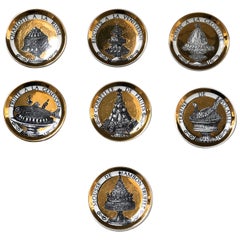 Piero Fornasetti Gilded Porcelain Coaster Set, French Cuisine from 1950