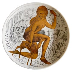 Vintage Piero Fornasetti Gold Hand Painted Ceramic porcelain Zodiac Plate, Virgo, 1969