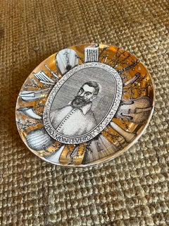 Piero Fornasetti Grandi Maestri Gilt Porcelain Plate Monteverdi Portrait Italy
