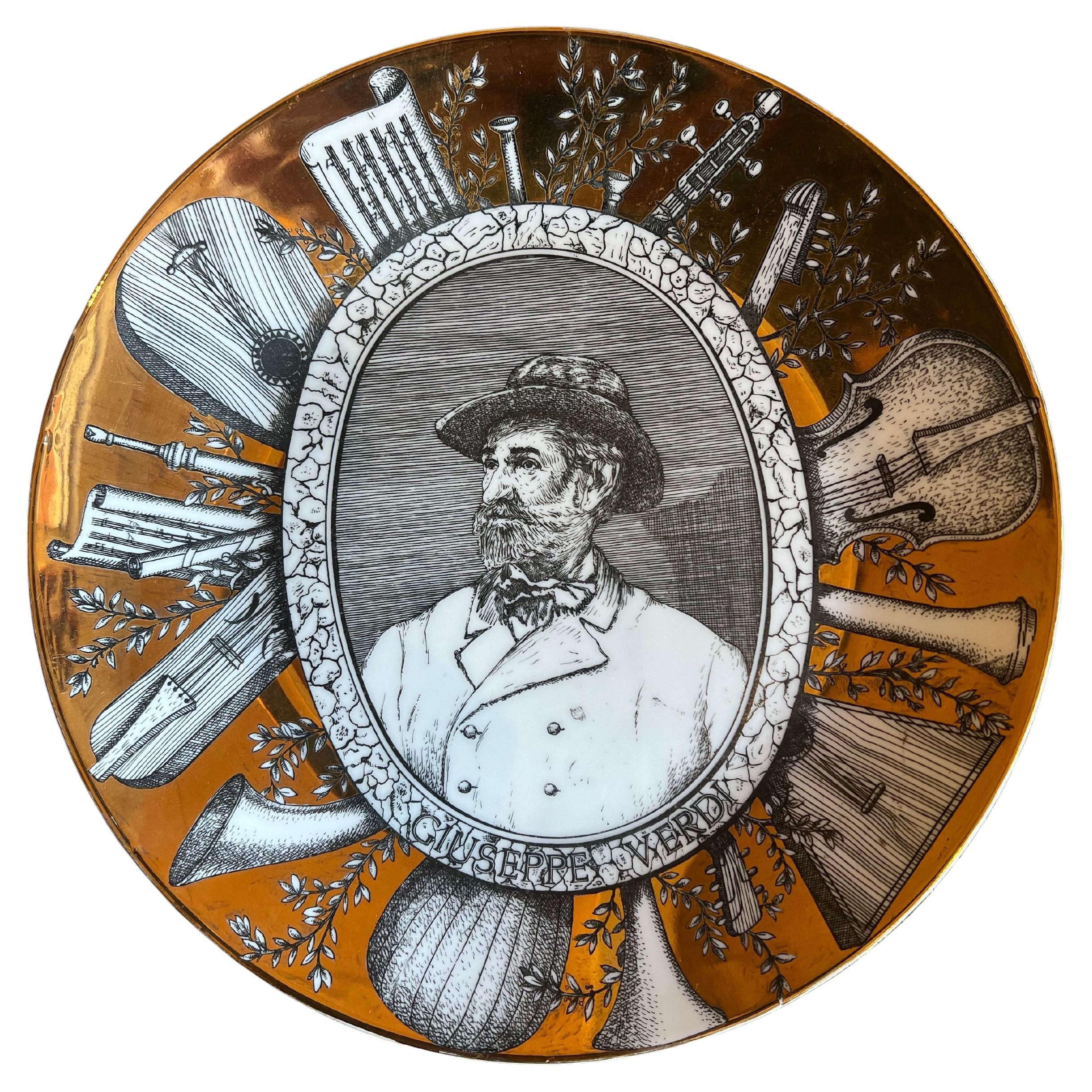 Piero Fornasetti Grandi Maestri Gold Gilt Portrait Italian Porcelain Plate Verdi