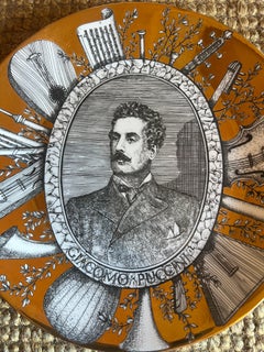 Piero Fornasetti Grandi Maestri Italian Gilt Porcelain Plate Puccini Portrait