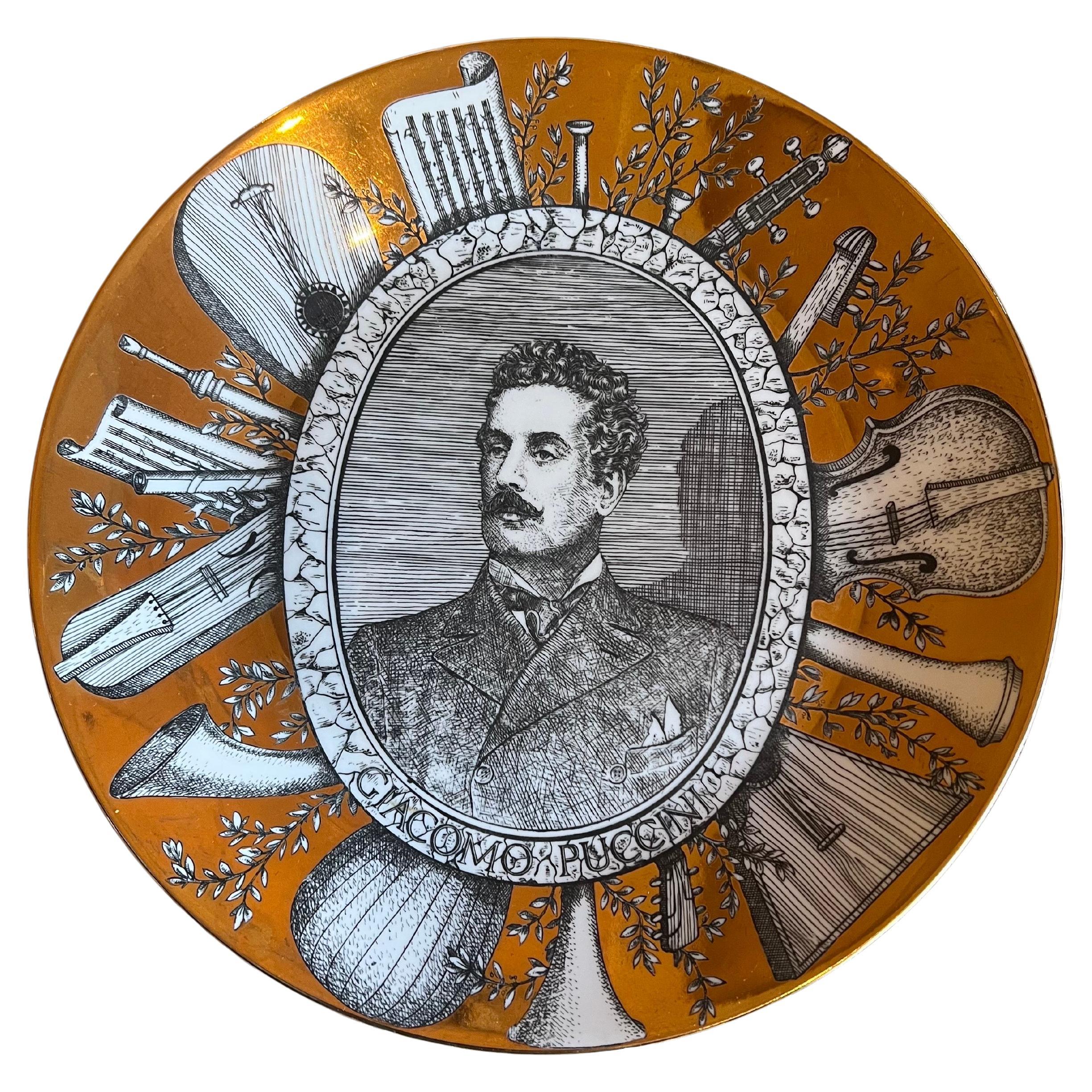 Piero Fornasetti Grandi Maestri Italian Gilt Porcelain Plate Puccini Portrait
