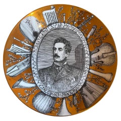 Piero Fornasetti Grandi Maestri Italian Gilt Porcelain Plate Puccini Portrait