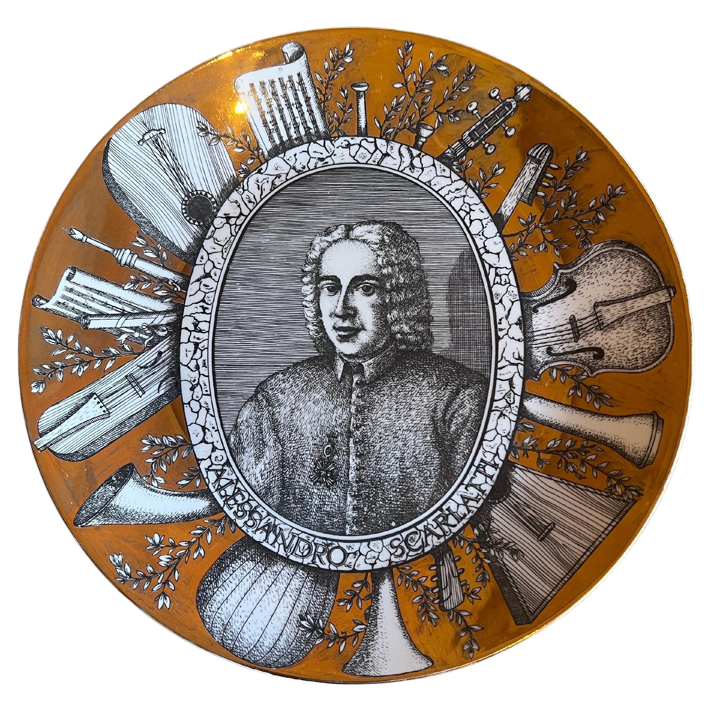 Piero Fornasetti Grandi Maestri Italian Gilt Porcelain Plate Scarlatti Portrait