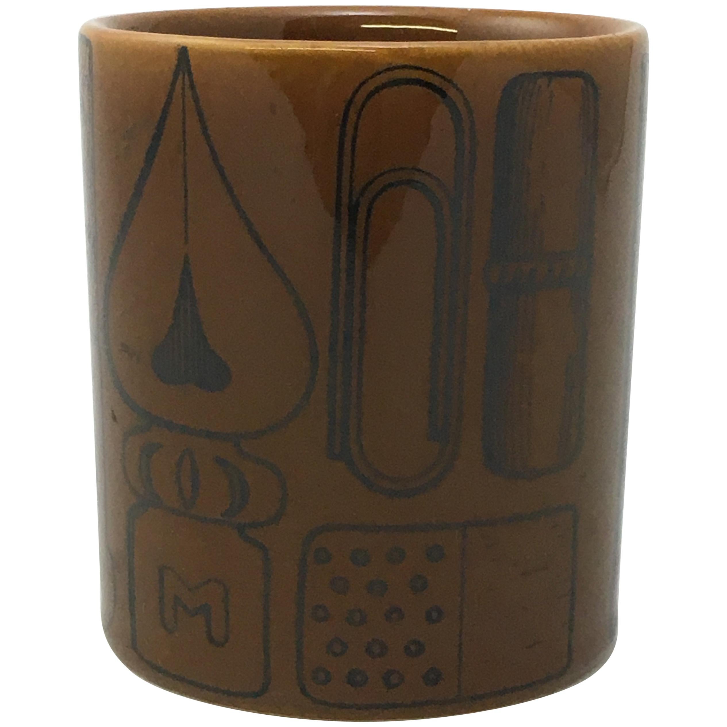 Piero Fornasetti Graphic Ceramic Desk Organizer Cup