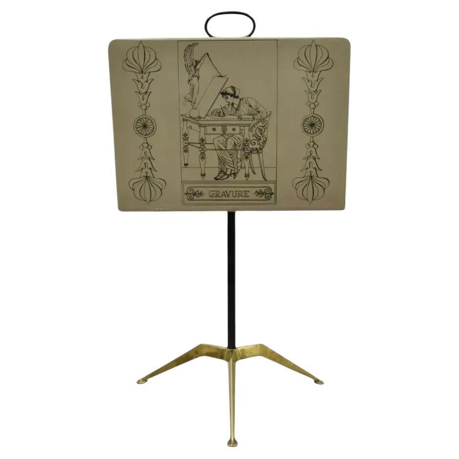 Piero Fornasetti Gravure Italian Mid Century Modern Brass Magazine Rack Stand