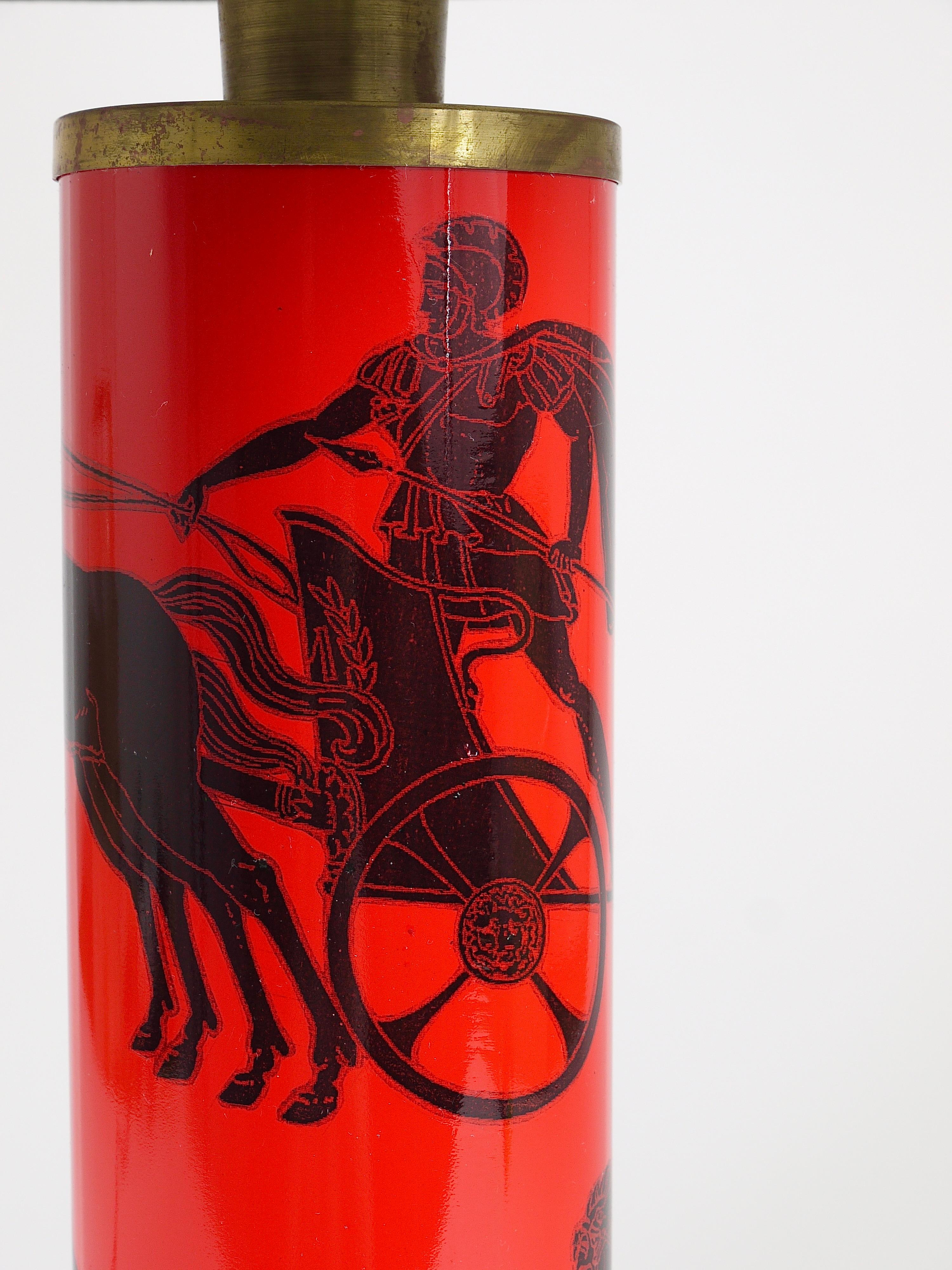 Enameled Piero Fornasetti Bighe Red & Black MidCentury Table Lamp, Italy, 1950s For Sale