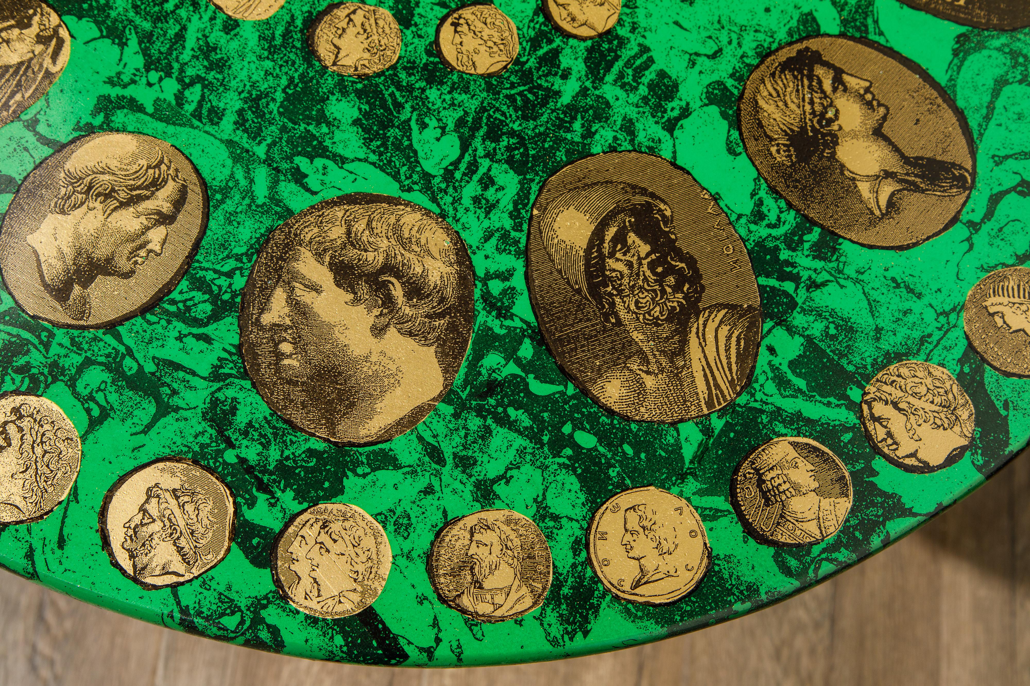  Piero Fornasetti Green and Gold 'Cammei' Side Table, circa 1970s, Signed  6