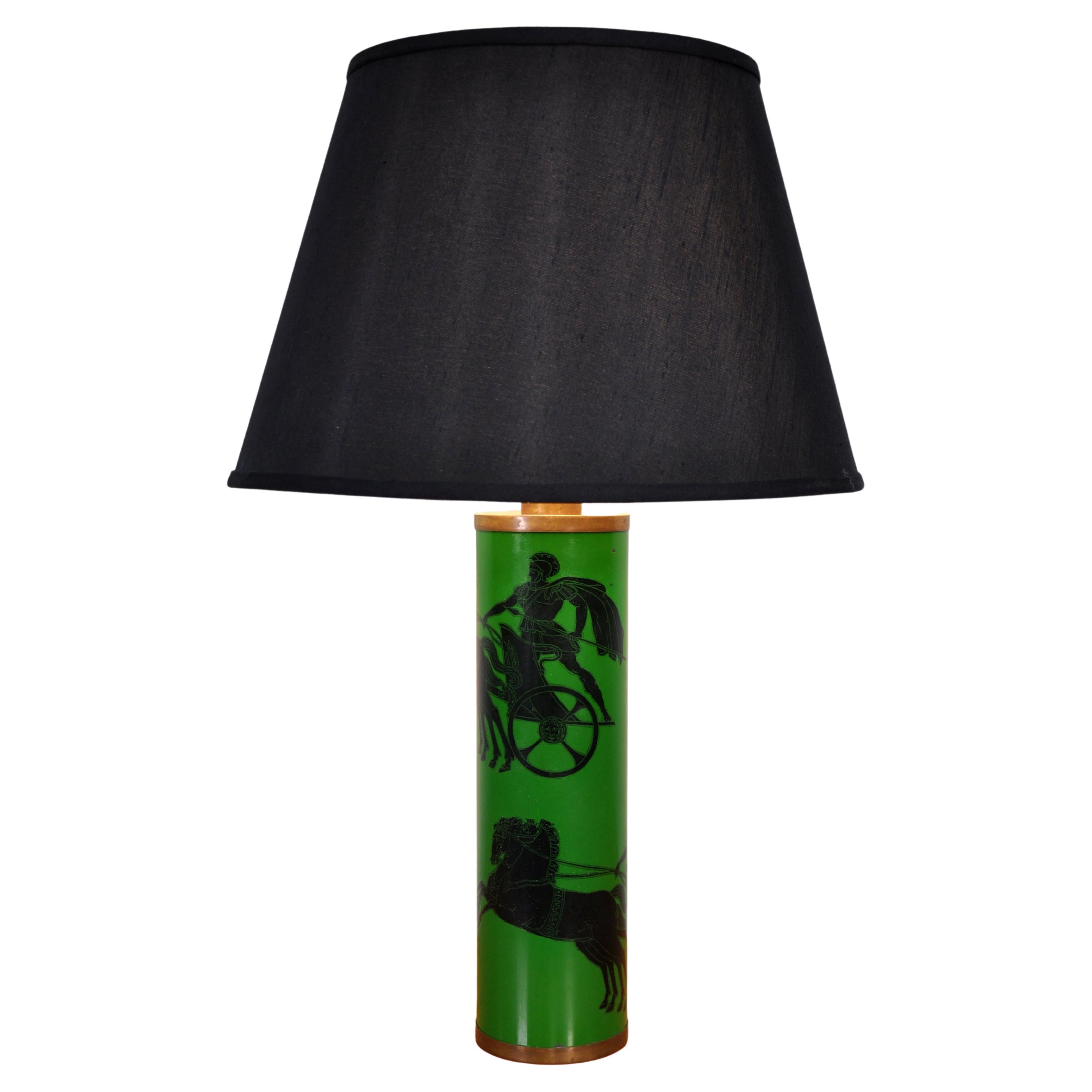 Mid-Century Modern Lampe de table de course Piero Fornasetti à chariot romain vert en vente