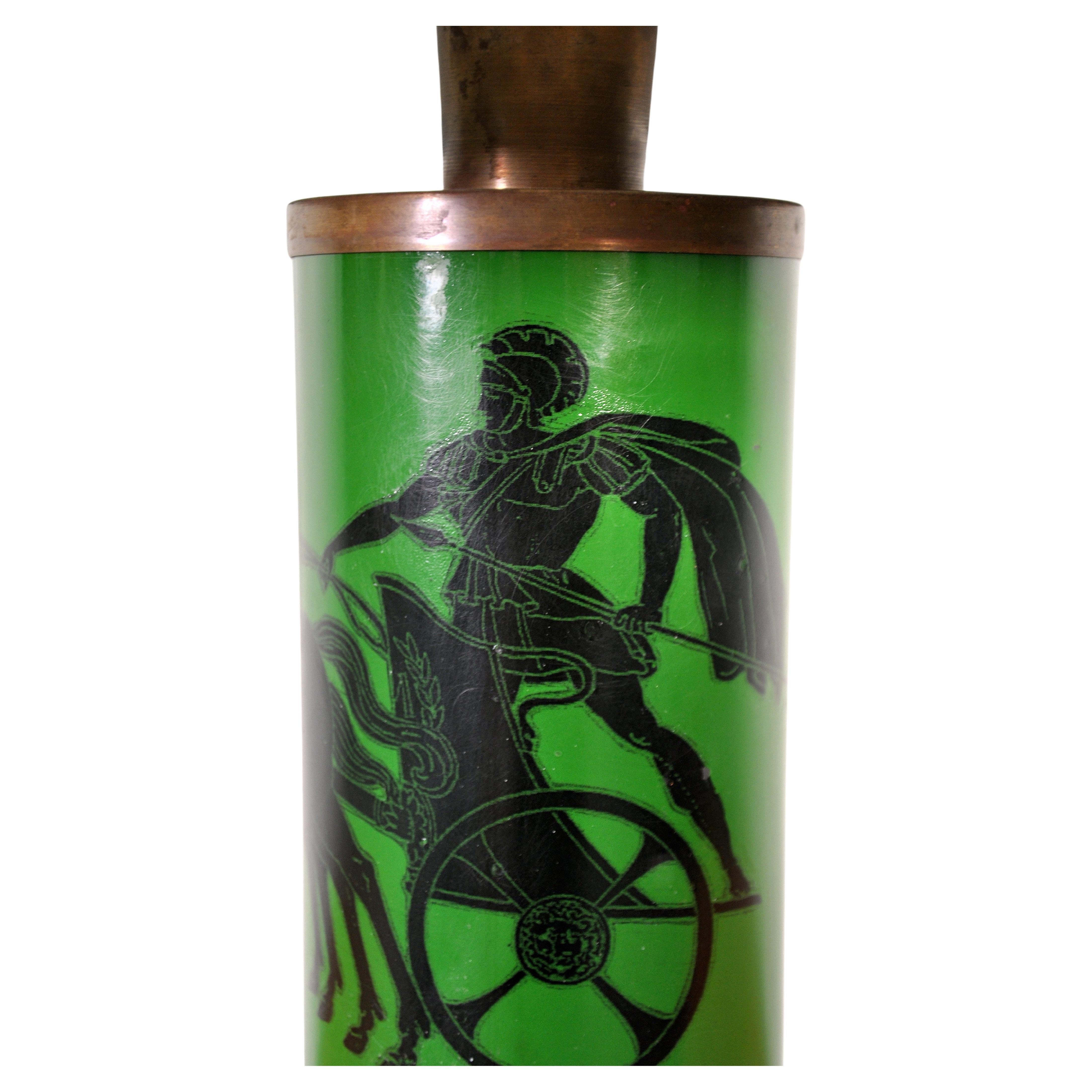 Laiton Lampe de table de course Piero Fornasetti à chariot romain vert en vente