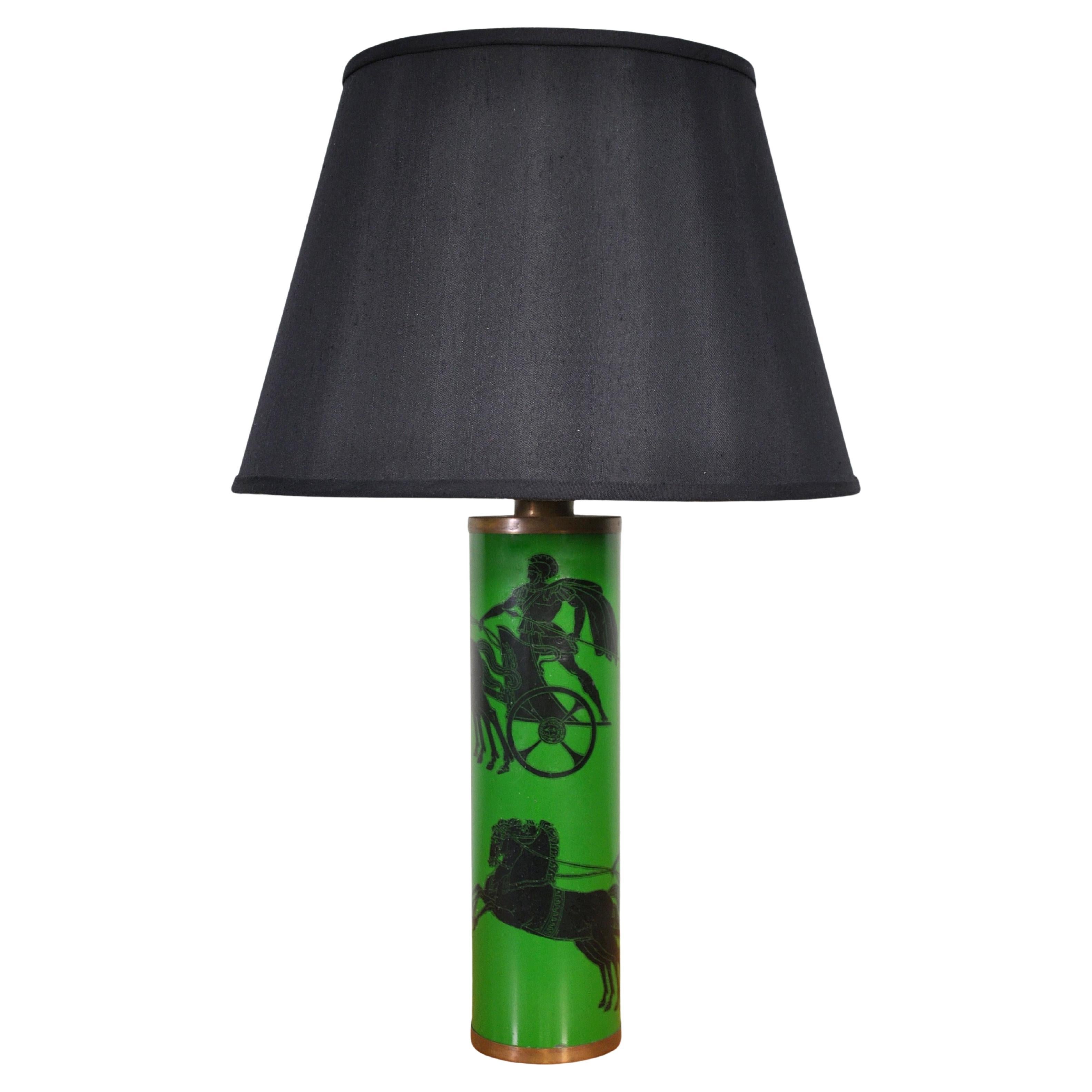Piero Fornasetti Green Roman Gladiator Chariot Race Table Lamp en vente